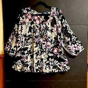 Susan Graver Ragland Sleeves Floral Button Up Blouse Size XL